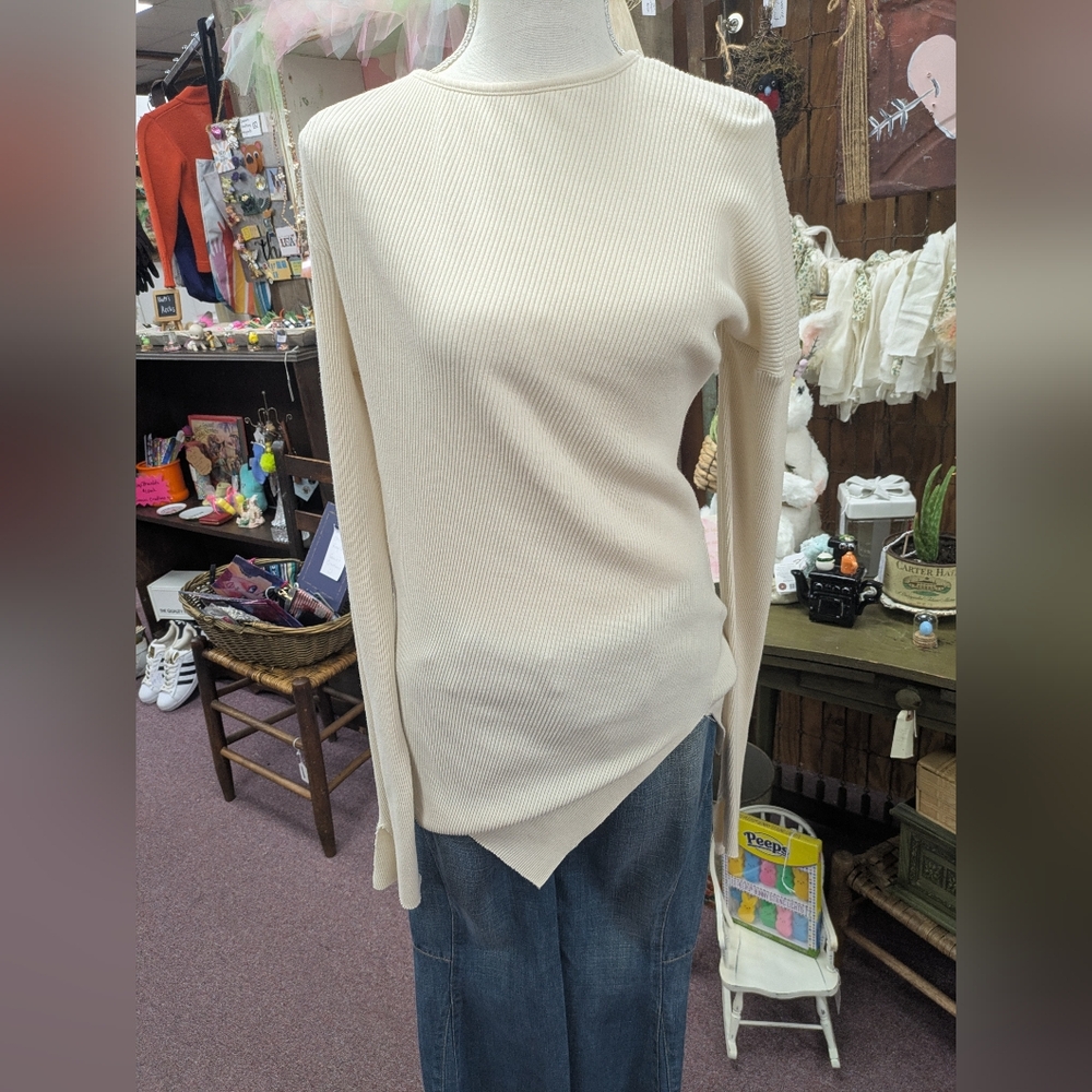 Helmut Lang Cream Ribbed Long Sleeve Shirt